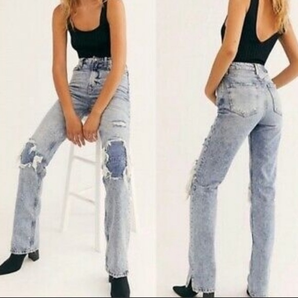 Free People High Waisted Distressed Rigid Denim - Picture 3 of 15